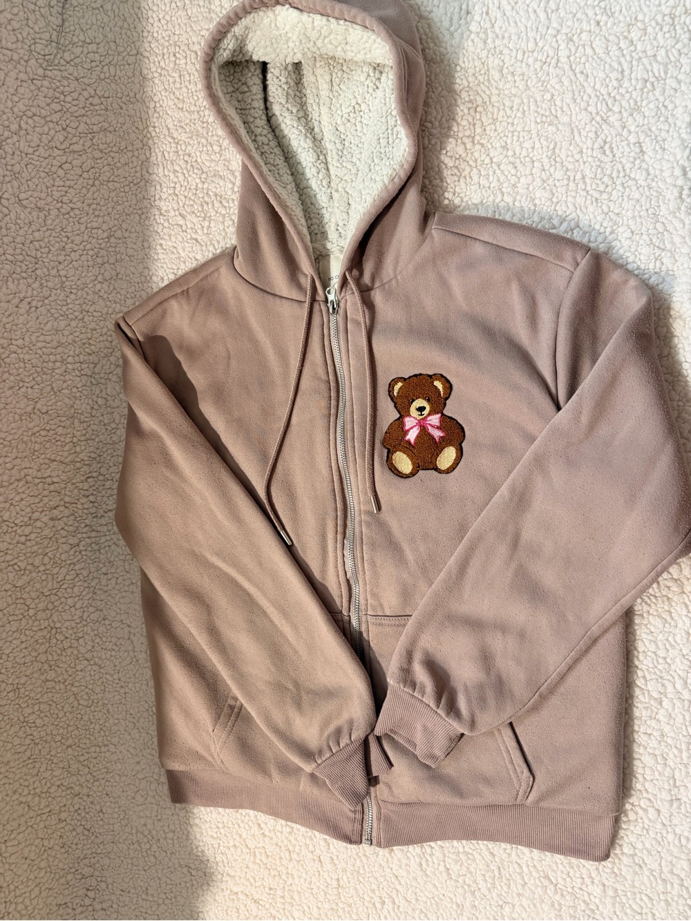 Kids Mauve Teddy Zip-Up Hoodie with Sherpa Lining size XS
